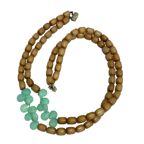 Vintage Islands Brown & Green Beaded Necklace Choker 925 Sterling Silver Clasp - Picture 8 of 8